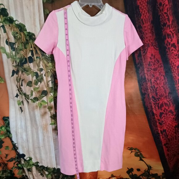 EUC: Vintage 60s R&K Originals Pink & White Block Midi Dress Size see desc - Picture 7 of 9